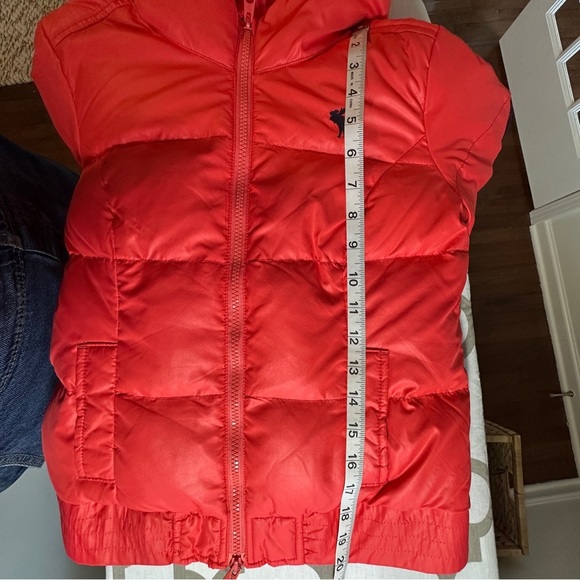 Abercrombie Fitch Kids Puffer Jacket Large Orange Hoodie Full Zip - Picture 10 of 10